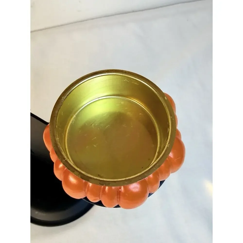 Vtg Mervyn’s Halloween Wizard Pumpkin Tea Light Metal Holder
